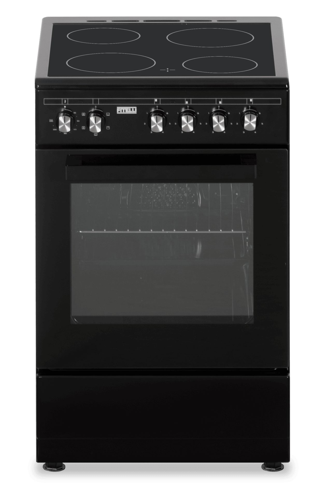 FK5001ZW.png B-keus!! Fitelli FK5001ZW keramisch Vrijstaand fornuis Zwart 50CM BREED met heteluchtoven - Afbeelding 1