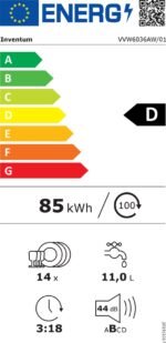 Inventum VVW6036AW vaatwasser - 14 couverts - Bestekmand - 44 dB - 7 programma’s - Deur opent automatisch - Startuitstel - Energielabel D - Vrijstaand - Wit - Afbeelding 2